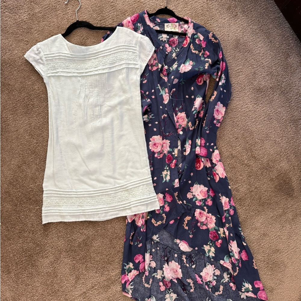 Floral Maxi Cardigan and Green Lace Dress